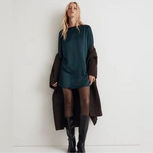 MADEWELL Satin Shift Mini Dress In Smoky Spruce NWT